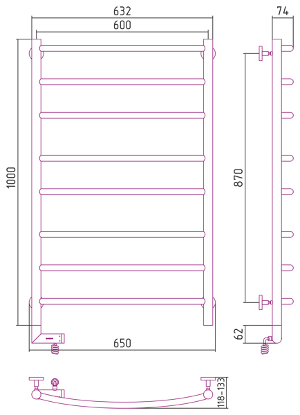Полотенцесушитель электрический Сунержа Галант 2.0 1000x600